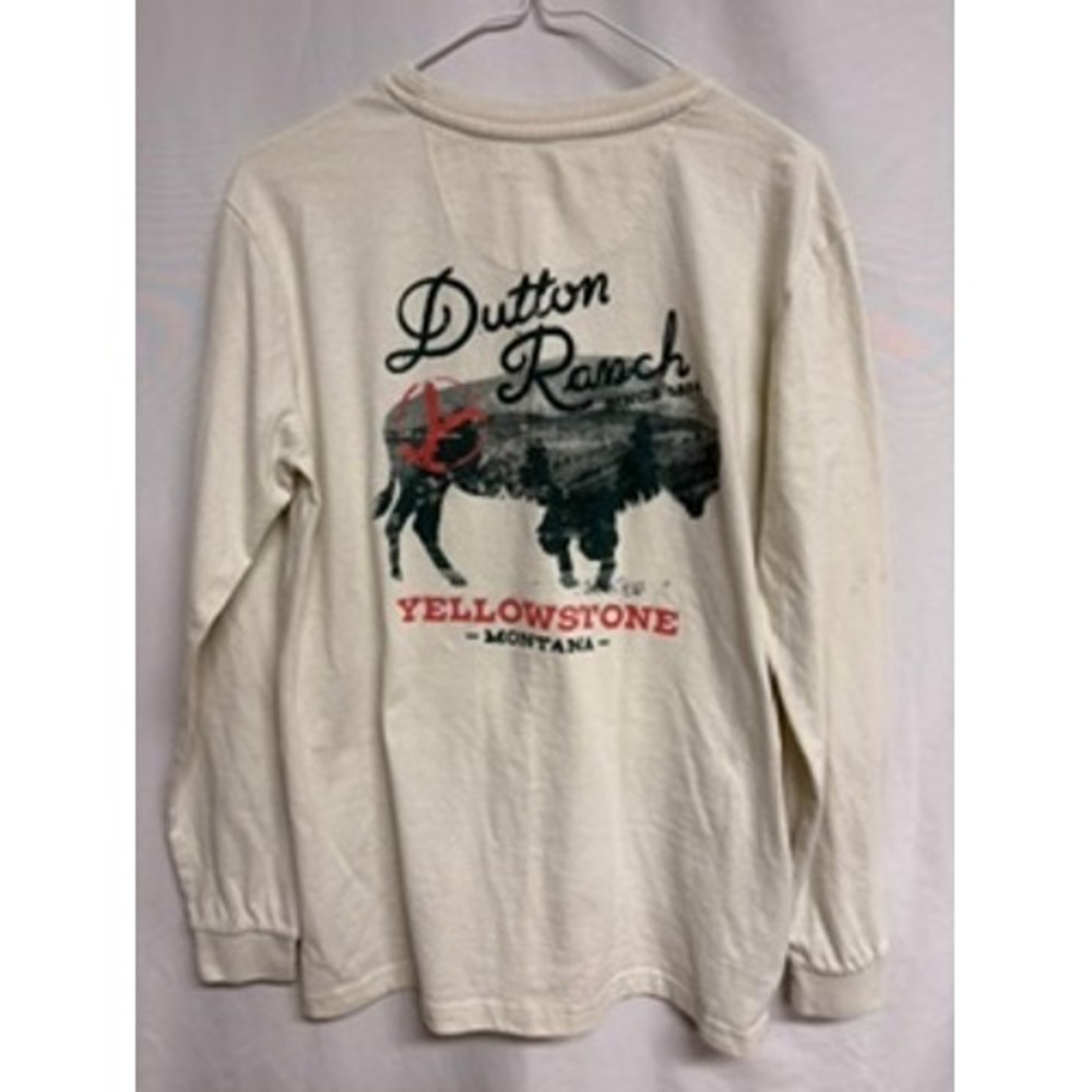 Yellowstone Dutton Ranch Long Sleeve Pocket Graphic T-Shirt Cream Mens Medium